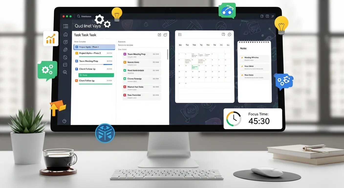 Comprehensive productivity software dashboard featuring task management, time tracking, automation tools, and workflow optimization for maximum efficiency